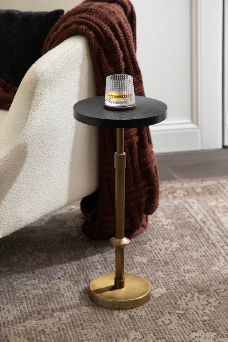 Kate and Laurel Engles Traditional Adjustable-Height Pedestal Drink Table, 10 x 10 x 30, Antique Brass and Black, Vintage Round Indoor Metal Plant Stand with Embossed Sunburst Pattern - Image 3