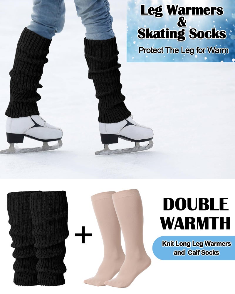 Chuarry 6 Pairs Skating Leg Warmer Sets for Women Girls Knit Long Leg Warmers Socks Calf Socks Set for Ice Figure Skating(Black White Gray Nude,Stripe Style) - Image 5