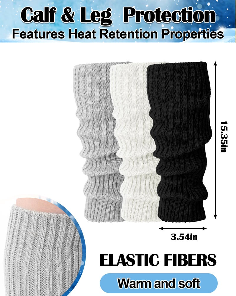 Chuarry 6 Pairs Skating Leg Warmer Sets for Women Girls Knit Long Leg Warmers Socks Calf Socks Set for Ice Figure Skating(Black White Gray Nude,Stripe Style) - Image 3