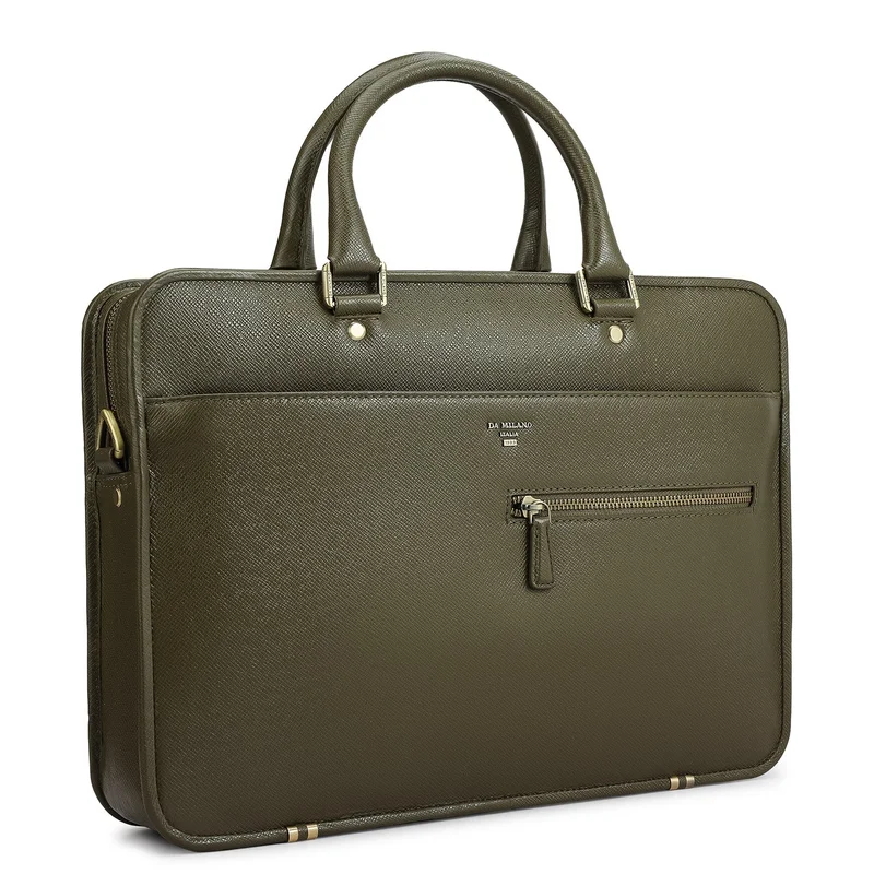Da Milano  Franzy Leather Laptop Bag - Military Green  | Best Price UAE