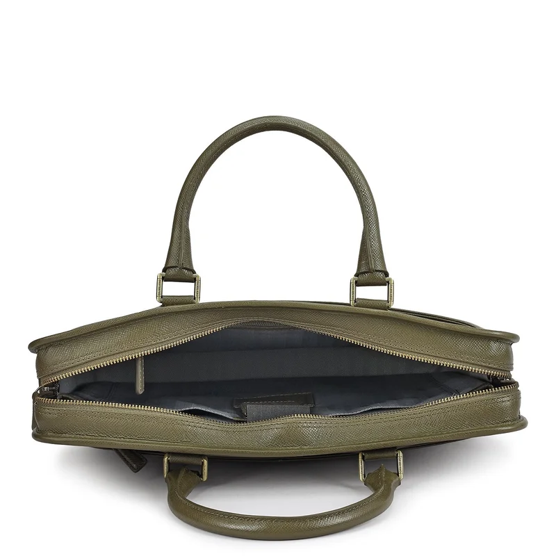 Da Milano  Franzy Leather Laptop Bag - Military Green  | Best Price UAE