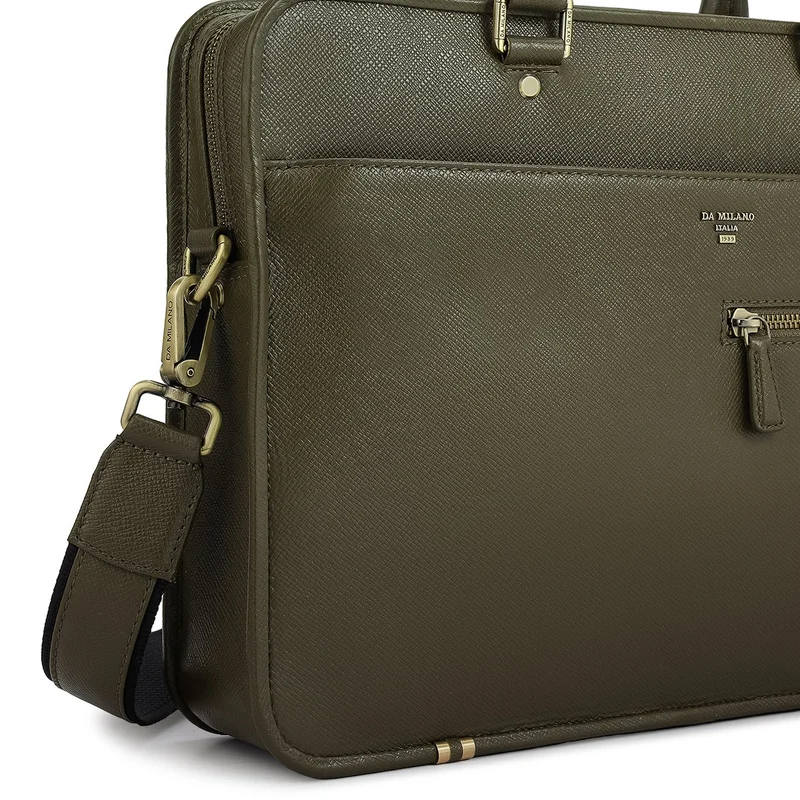 Da Milano  Franzy Leather Laptop Bag - Military Green  | Best Price UAE