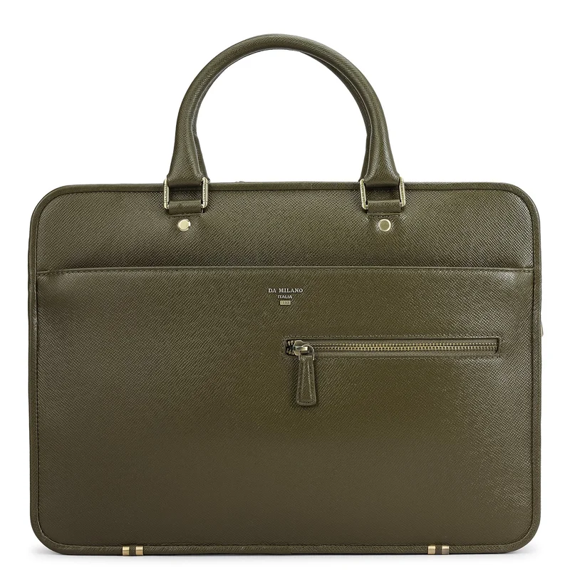 Da Milano  Franzy Leather Laptop Bag - Military Green  | Best Price UAE