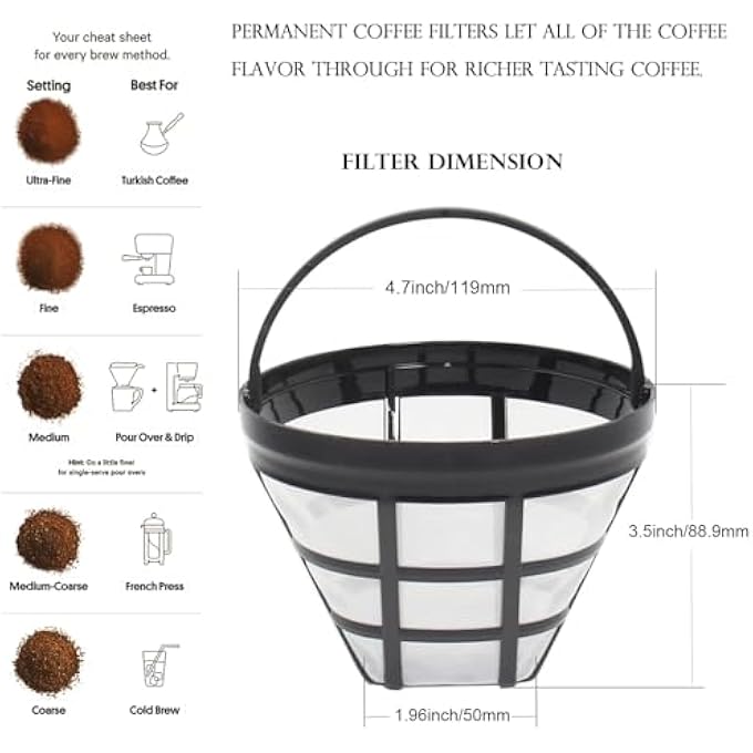 كيلا مجموعة من 4 فلاتر قهوة قابلة لإعادة الاستخدام من النايلون المخروطية لآلات صنع القهوة Cuisinart Ninja سعة 812 كوبًا، خالية من مادة BPA - Image 4