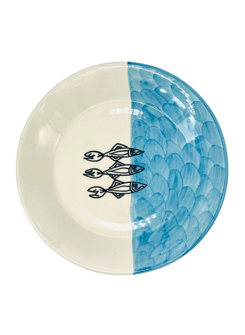 AKDC Round Ceramic Plate 20.5cm*3cm, Sardine Blue - Image 1