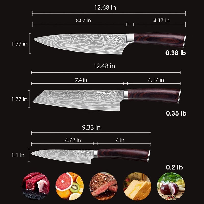 Sandewily 5Pcs Chef Knife Set - Ultra Sharp Japanese Knives With High Carbon Stainless Steel Blades And Ergonomic Pakkawood Handle In An Elegant Gift Box - Image 2