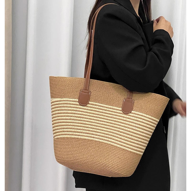 Manufacturer Striped Woven Bag Outer Single Seaside Beach Straw Bag Women'S New Fashion Commuter Tote Bag - Image 4