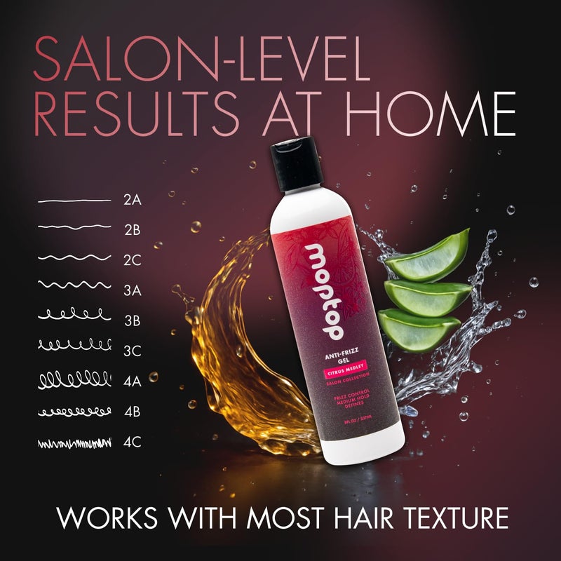 MopTop Salon Anti Frizz Hair Gel â€“ Salon Quality Curl Defining Gel to Enhance Wavy, Curly and Kinky-Coily Hair, Medium Hold, For Frizz Control, with Aloe, Sea Botanicals & Honey (Citrus Medley, 32oz) - Image 3