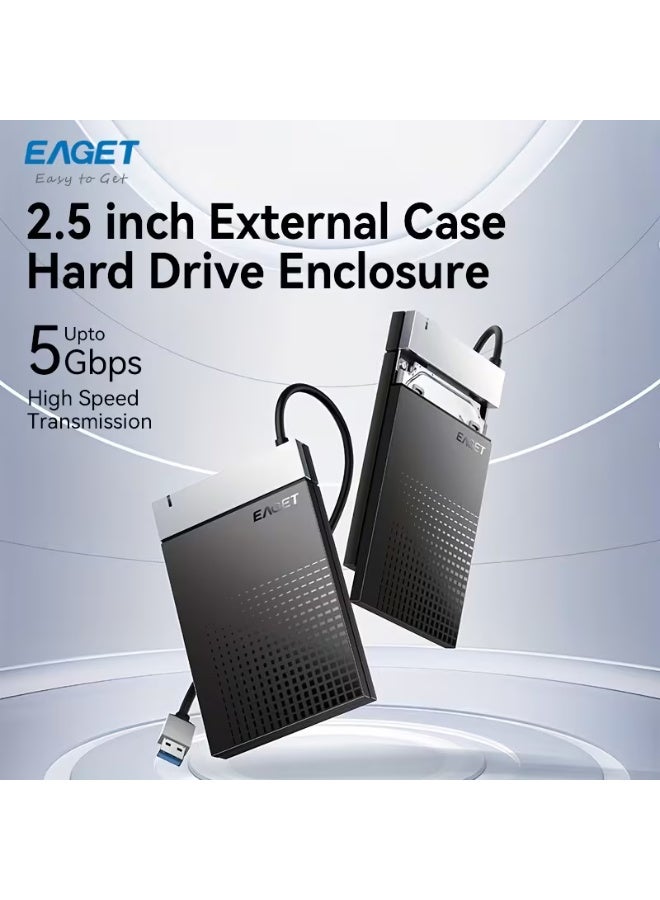 إيجيت علبة قرص صلب خارجي EAGET مقاس 2.5 بوصة، مزودة بمنفذ USB 3.0 إلى SATA III، علبة قرص صلب خارجي بدون أدوات، مناسبة لأقراص SSD وHDD مقاس 2.5 بوصة بسمك 7 مم/9.5 مم مع UASP (القرص الصلب غير مرفق) - Image 1