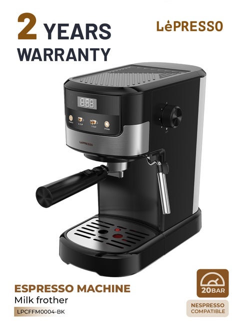 Suprema Espresso Coffee Machine with Milk Frother and Touch Display 1.2L/ 1100W Coffee Maker/ Washable Drip Tray / Nespresso Compatible / 20 Bar Pressure / Milk Steamer - Black