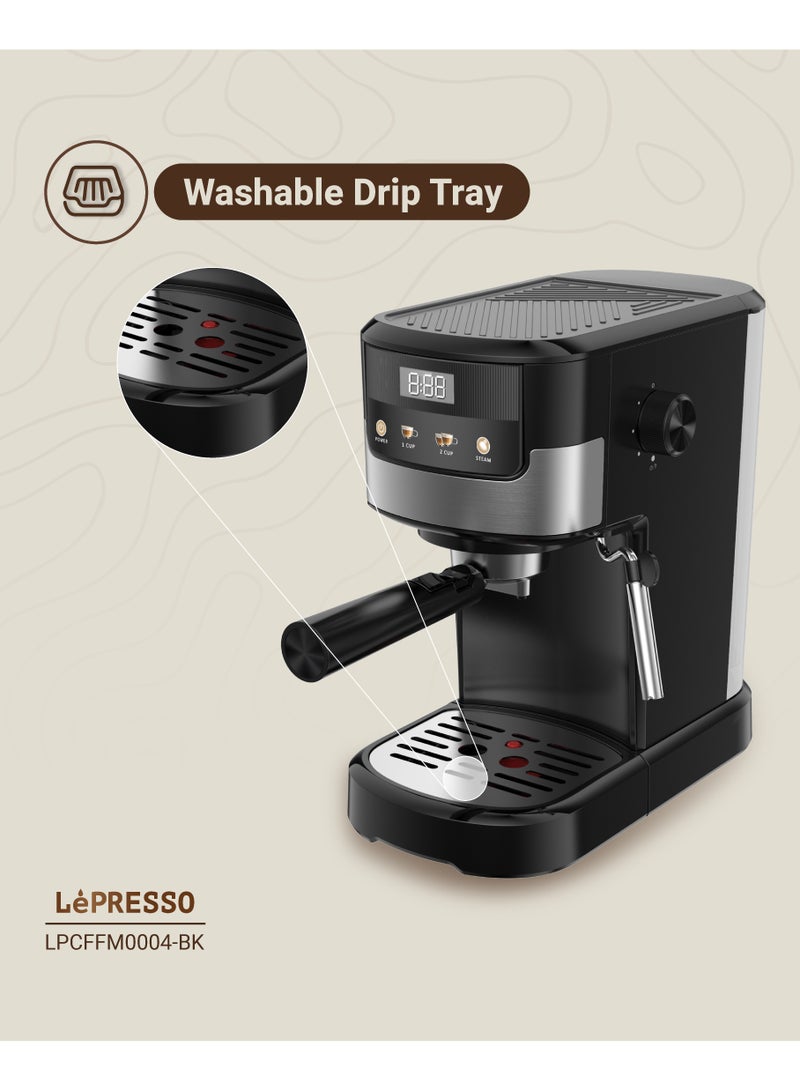 LePRESSO Suprema Espresso Coffee Machine with Milk Frother and Touch Display 1.2L Water Tank / 1100W Coffee Maker / Washable Drip Tray / Nespresso Compatible / 20 Bar Pressure / Milk Steamer - Black - Image 3