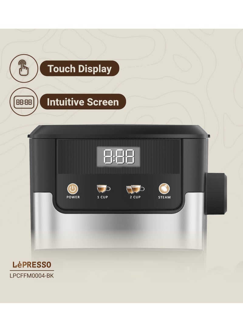 LePRESSO Suprema Espresso Coffee Machine with Milk Frother and Touch Display 1.2L Water Tank / 1100W Coffee Maker / Washable Drip Tray / Nespresso Compatible / 20 Bar Pressure / Milk Steamer - Black - Image 5