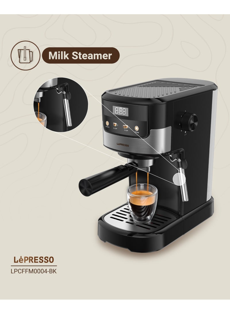 LePRESSO Suprema Espresso Coffee Machine with Milk Frother and Touch Display 1.2L Water Tank / 1100W Coffee Maker / Washable Drip Tray / Nespresso Compatible / 20 Bar Pressure / Milk Steamer - Black - Image 4