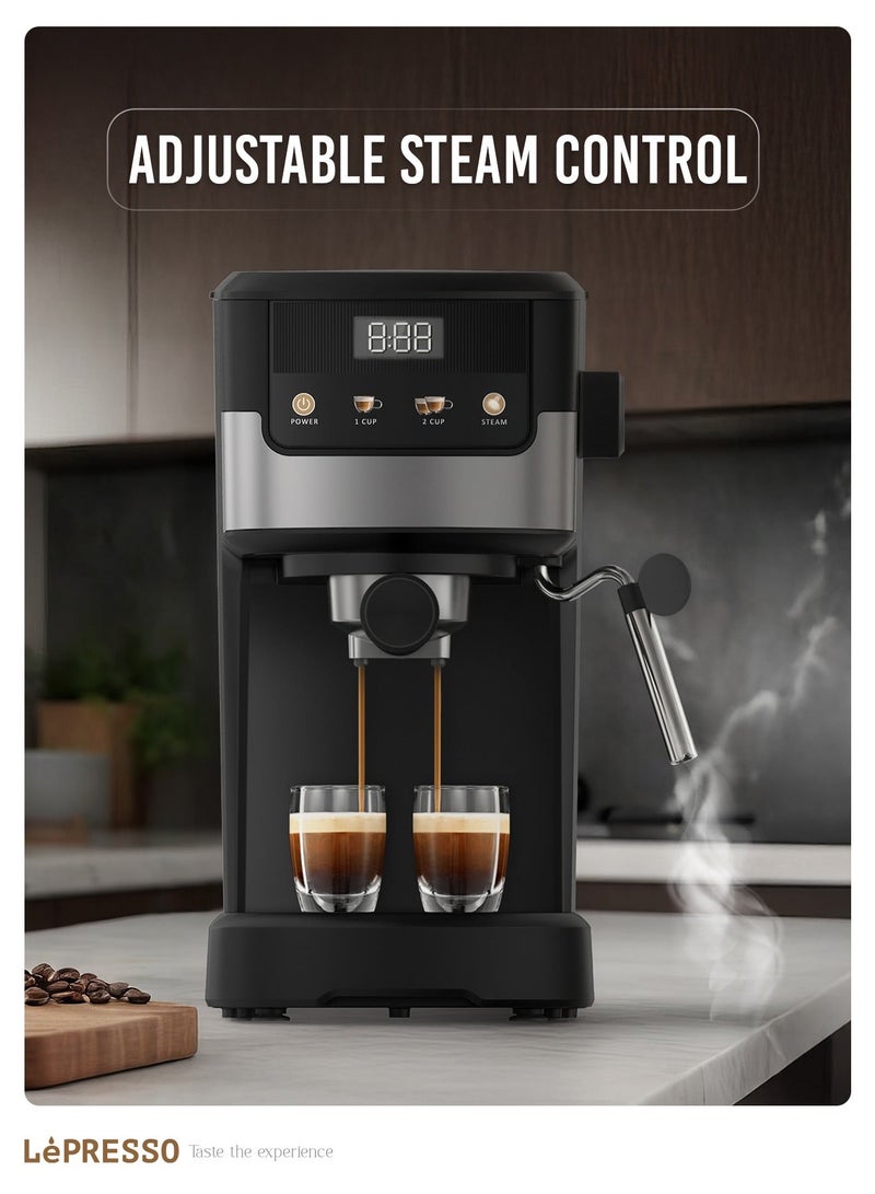 LePRESSO Suprema Espresso Coffee Machine with Milk Frother and Touch Display 1.2L Water Tank, 1100W Coffee Maker, Washable Drip Tray, Nespresso Compatible, 20 Bar Pressure, Milk Steamer - Black - Image 4