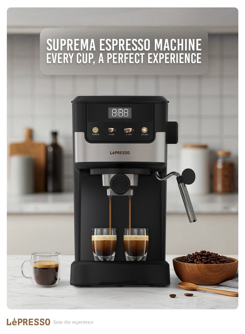 LePRESSO Suprema Espresso Coffee Machine with Milk Frother and Touch Display 1.2L Water Tank, 1100W Coffee Maker, Washable Drip Tray, Nespresso Compatible, 20 Bar Pressure, Milk Steamer - Black - Image 2
