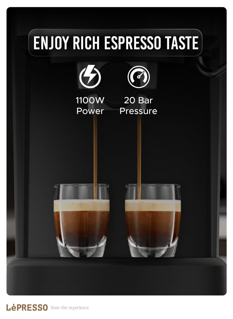 LePRESSO Suprema Espresso Coffee Machine with Milk Frother and Touch Display 1.2L Water Tank, 1100W Coffee Maker, Washable Drip Tray, Nespresso Compatible, 20 Bar Pressure, Milk Steamer - Black - Image 5