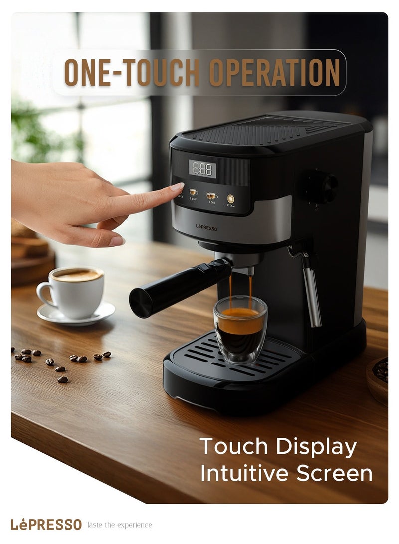 LePRESSO Suprema Espresso Coffee Machine with Milk Frother and Touch Display 1.2L Water Tank, 1100W Coffee Maker, Washable Drip Tray, Nespresso Compatible, 20 Bar Pressure, Milk Steamer - Black - Image 3
