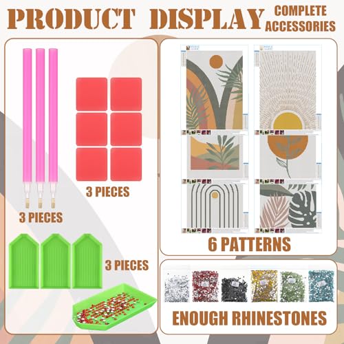 Trandraft 6 Pcs Diamond Art Paintings Kits 12 x 16 Inch Boho Diamond Art Accessories for Adults Gem 5d DIY Crafts Aesthetic Wall Decor for Home - Image 3