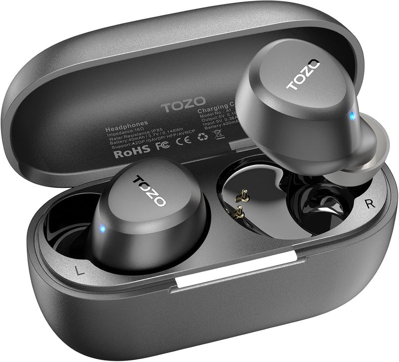 TOZO سماعات أذن لاسلكية A1 بلوتوث 5.3 خفيفة الوزن في الأذن مقاومة للماء IPX5 مع ميكروفونين لمكالمات الذكاء الاصطناعي، صوت غامر ممتاز مع سماعة رأس بقاعدة شحن، 32 إعداد مخصص عبر التطبيق. - Image 1