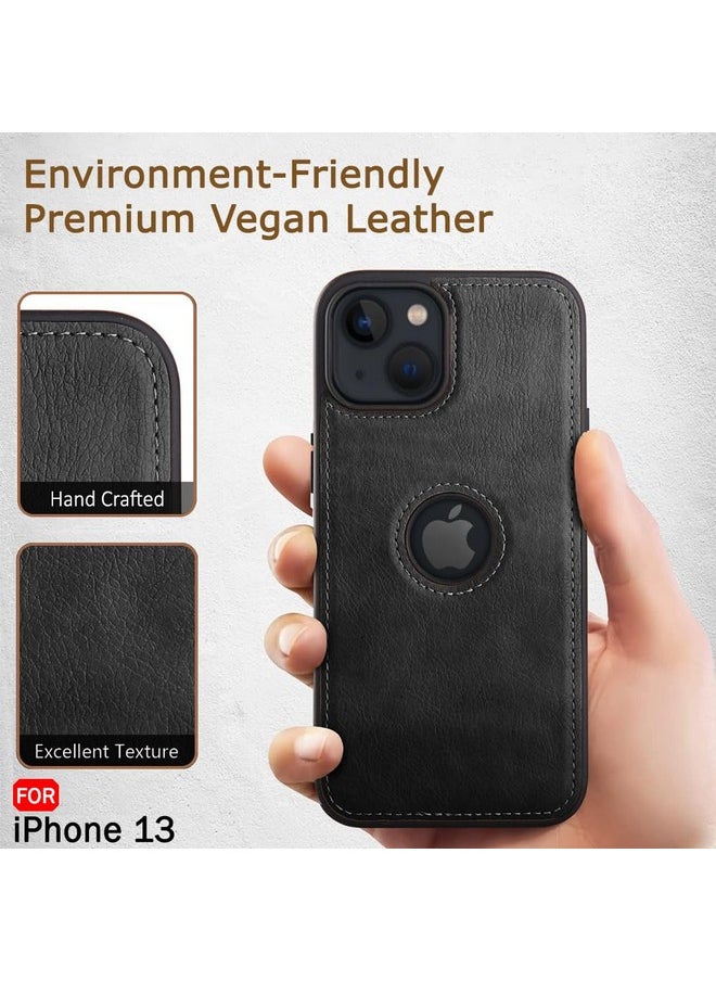 ذا جيفت كارت غطاء خلفي من الجلد الأصلي من TheGiftKart لهاتف iPhone 13 | تصميم مقاوم للصدمات | حواف مرتفعة لحماية الكاميرا والشاشة | غطاء خلفي بتصميم بسيط مذهل لهاتف iPhone 13 (أسود)  - Image 3