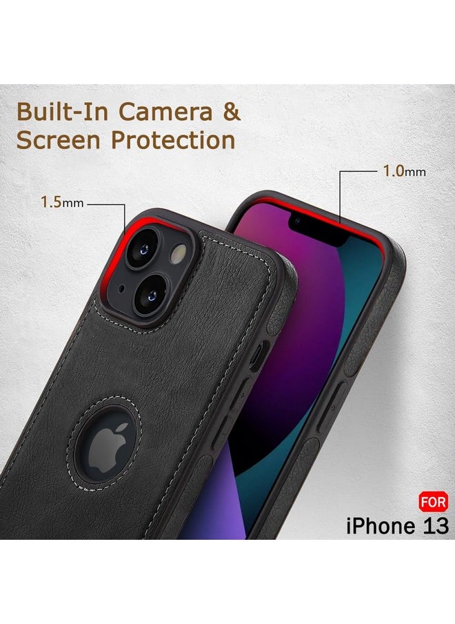 ذا جيفت كارت غطاء خلفي من الجلد الأصلي من TheGiftKart لهاتف iPhone 13 | تصميم مقاوم للصدمات | حواف مرتفعة لحماية الكاميرا والشاشة | غطاء خلفي بتصميم بسيط مذهل لهاتف iPhone 13 (أسود)  - Image 5