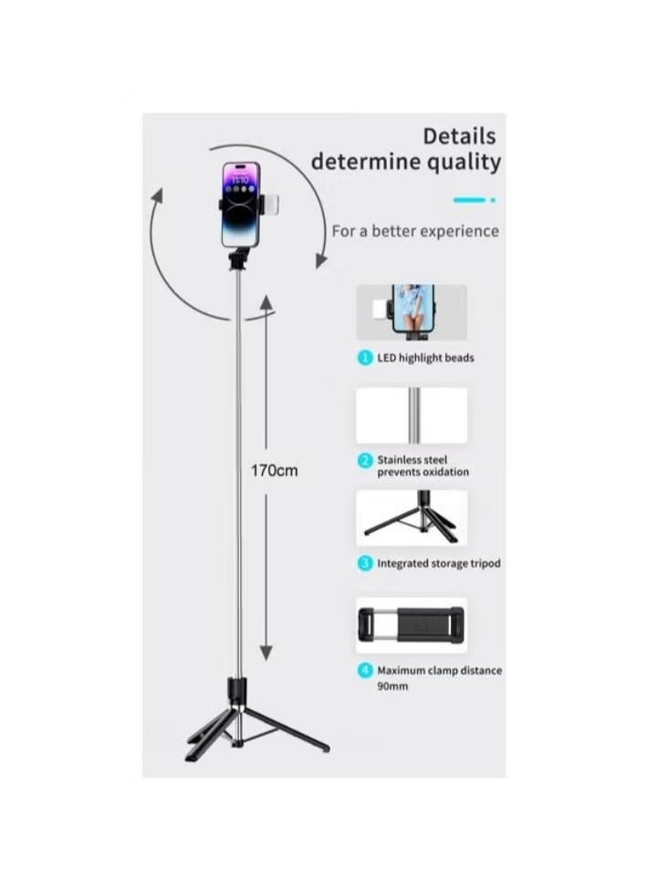 Bluetooth Extendable Selfie Stick with Tripod Stand 170CM Long Selfie Stick 3 in 1 Selfie Stick Compatible with All Android and iOS Devices 360 Degree Rotatable Selfie Stick with Bluetooth