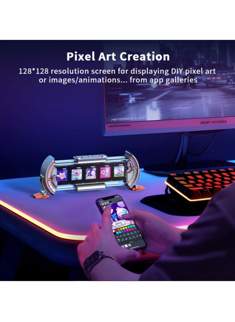Divoom - Times Gate WiFi Pixel Art Informative Display 5 Pieces 128x128 IPS Screen LED Digital Clock Lights Decorative with App Control for Gaming Room Table Setup Decoration Silver - Image 1