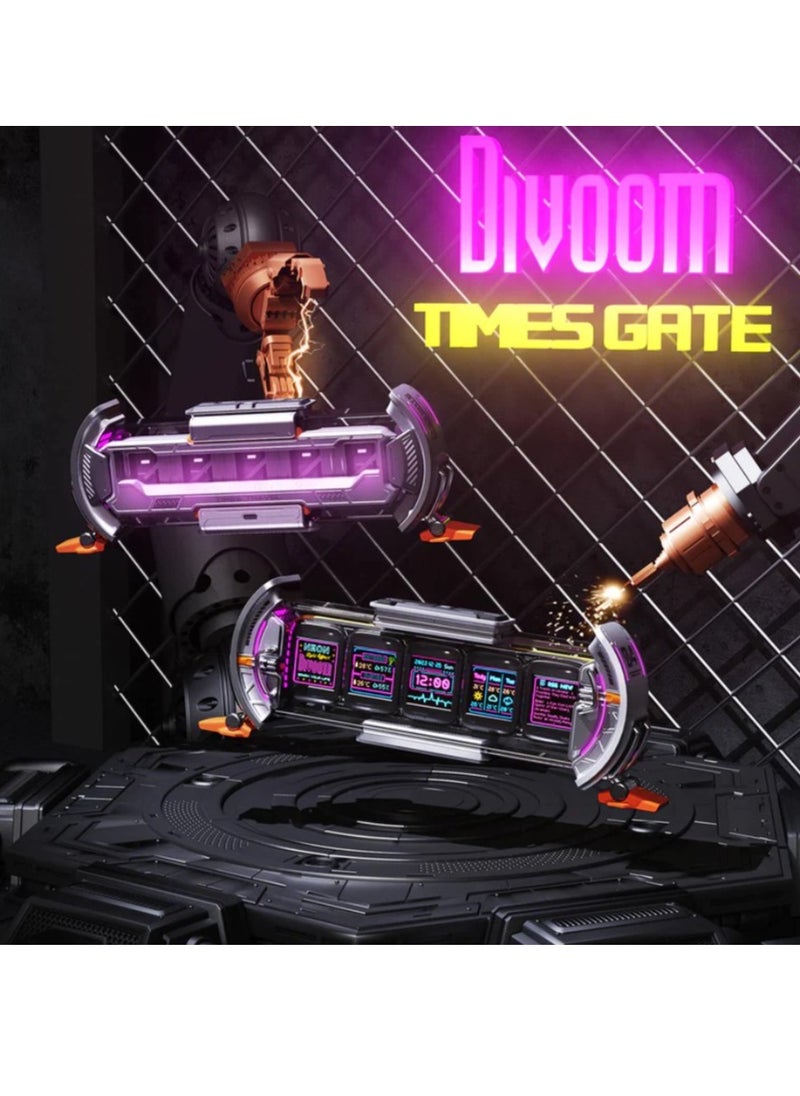 Divoom - Times Gate WiFi Pixel Art Informative Display 5 Pieces 128x128 IPS Screen LED Digital Clock Lights Decorative with App Control for Gaming Room Table Setup Decoration Silver - Image 1