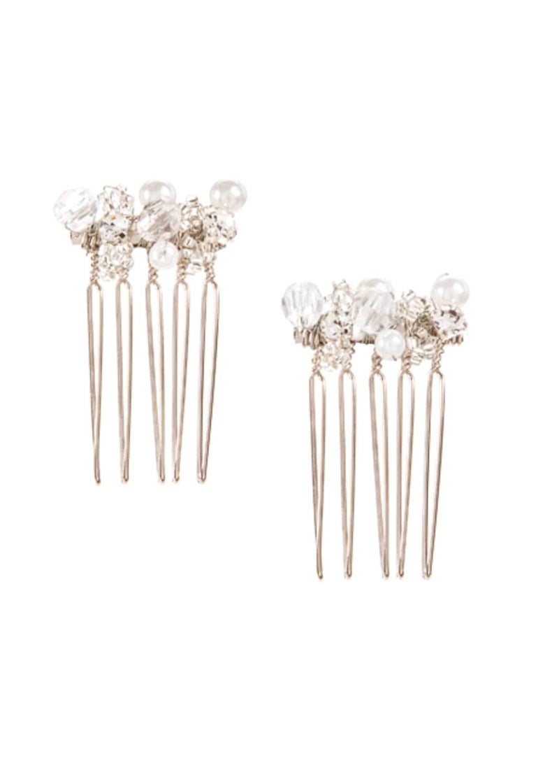 أمشاط شعر من حجر الراين واللؤلؤ 1 بوصة ، قطعتان - Image 2