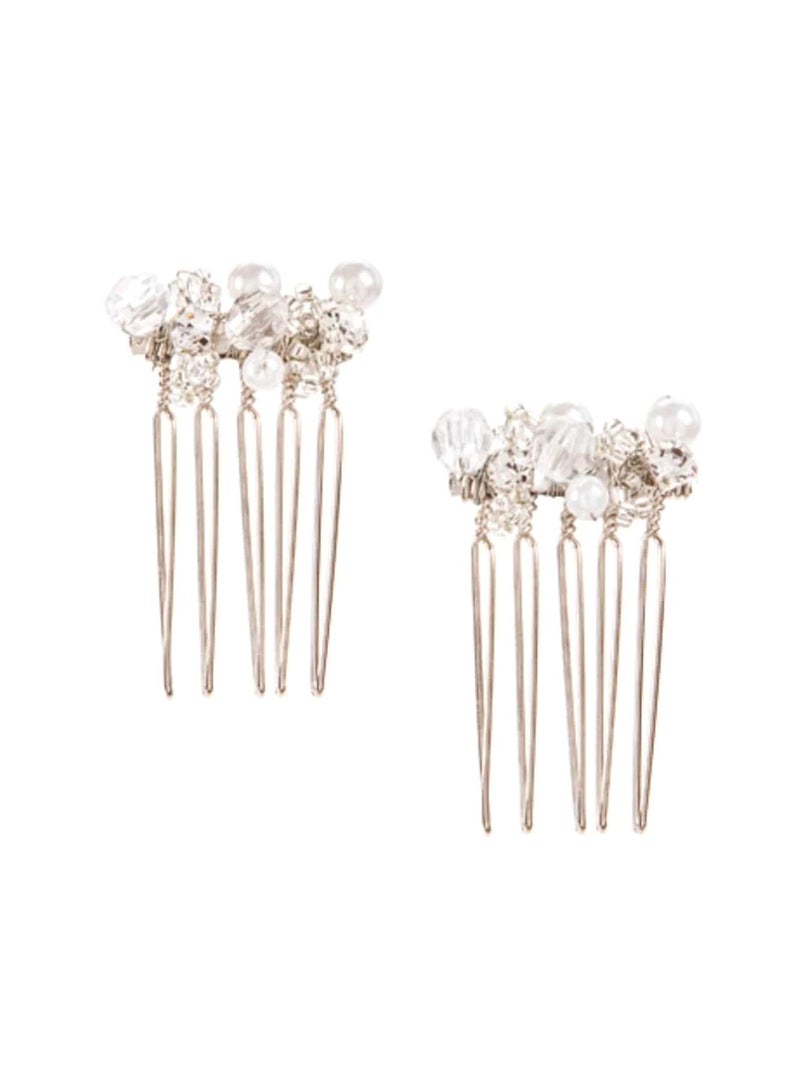 أمشاط شعر من حجر الراين واللؤلؤ 1 بوصة ، قطعتان - Image 1