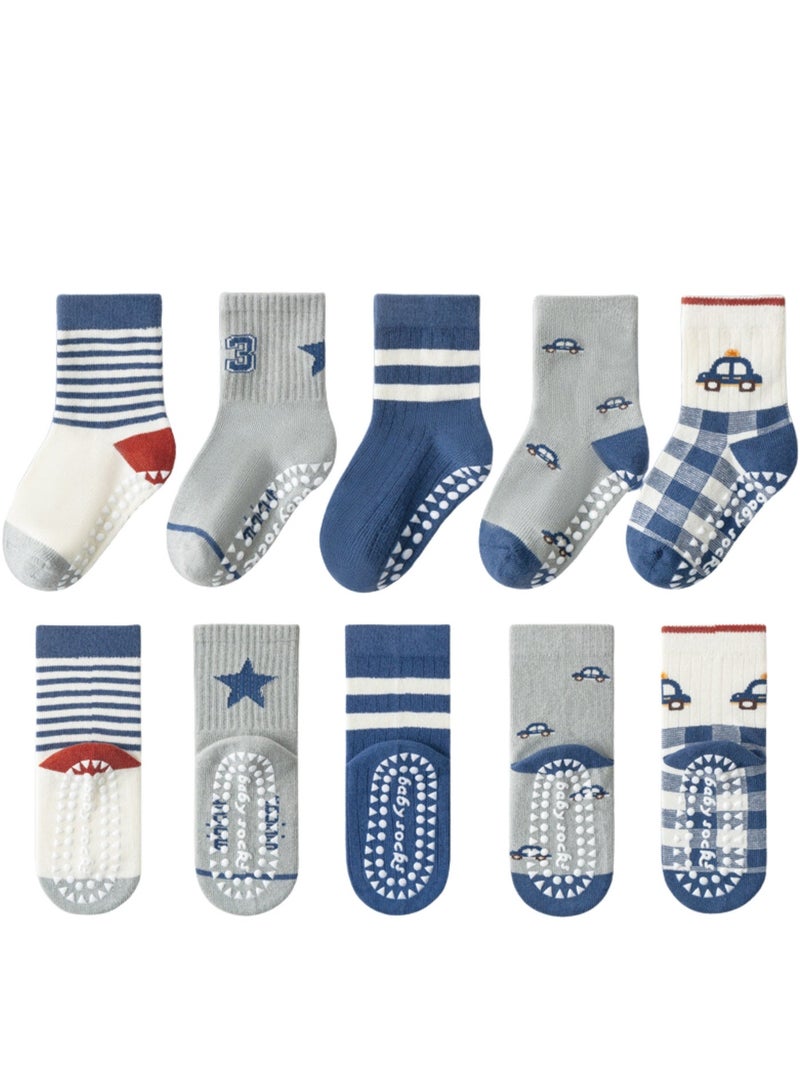 Pack of 5 Cotton Anti Flip Silicon Socks for Kids
