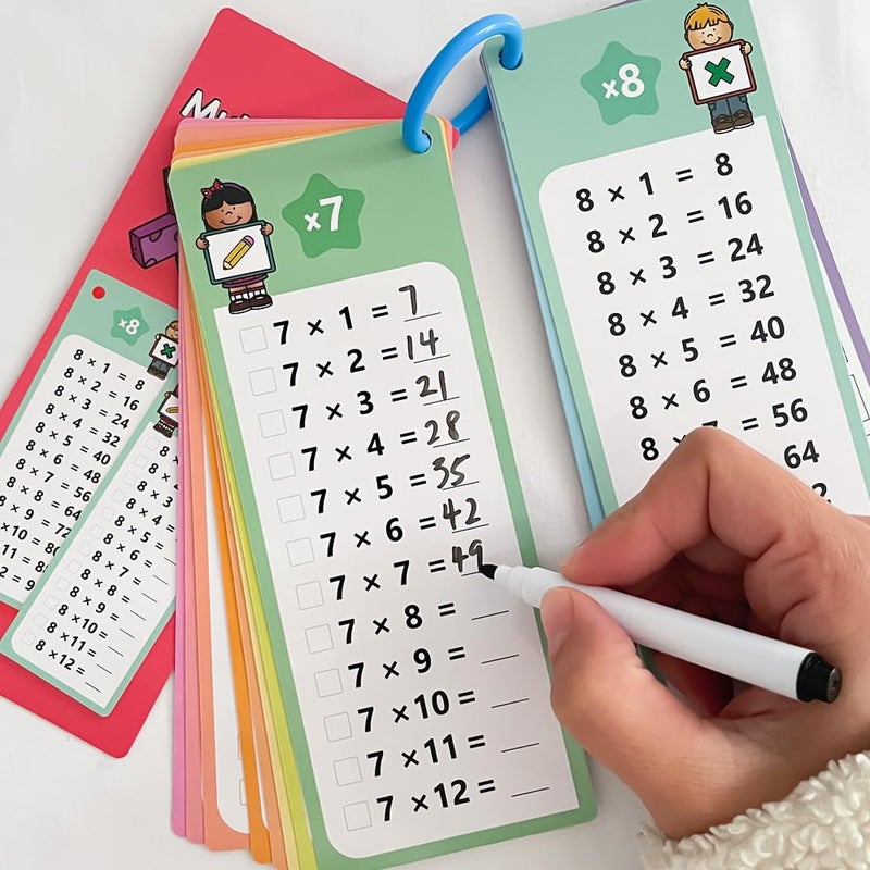 Lachilly Multiplication Flash Cards 012 with 2 Dry Erase Pens Educational Times Table Flashcards for Kids Self Check Classroom Home Learning Aids Elementary School Teacher Teaching Aids 15 Cards - Image 3