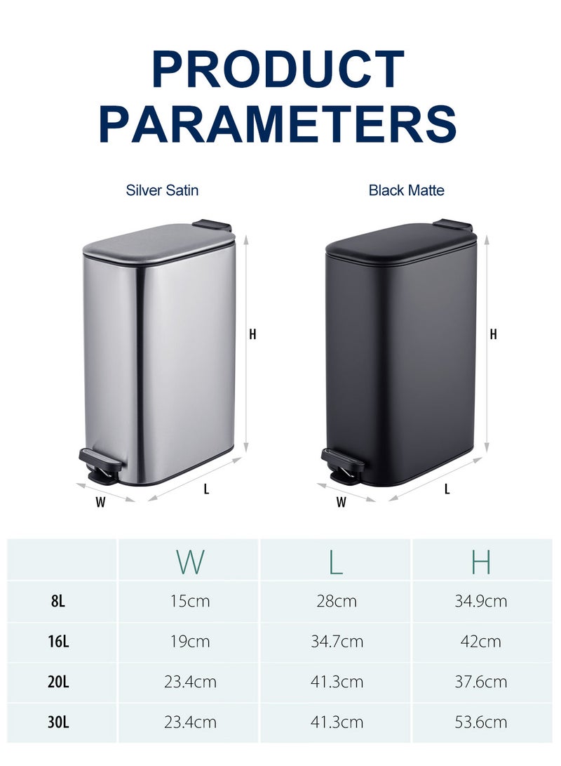 ايست من نون سلة مهملات للمطبخ سعة 30 لترًا/8 جالون، سلة مهملات سهلة الدوس عليها بغطاء ناعم الإغلاق ودواسة قدم، مع دلو داخلي للمطبخ وغرفة النوم والحمام والمكتب - Image 4