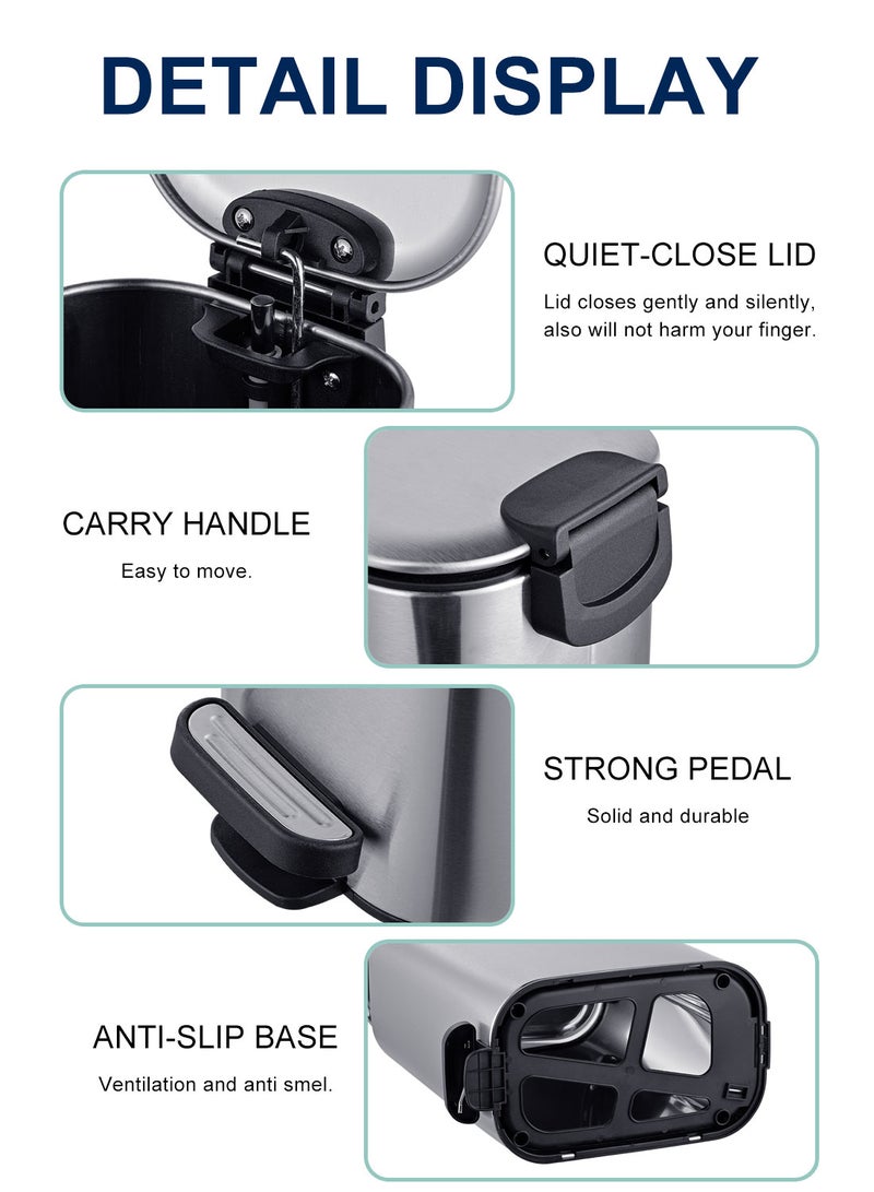 ايست من نون سلة مهملات للمطبخ سعة 30 لترًا/8 جالون، سلة مهملات سهلة الدوس عليها بغطاء ناعم الإغلاق ودواسة قدم، مع دلو داخلي للمطبخ وغرفة النوم والحمام والمكتب - Image 3