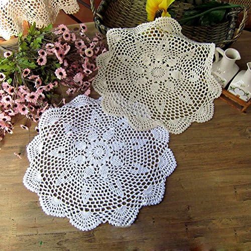 Laivigo New Handmade Crochet Lace Round Placemat Doilies Doily16 InchBeige - Image 2