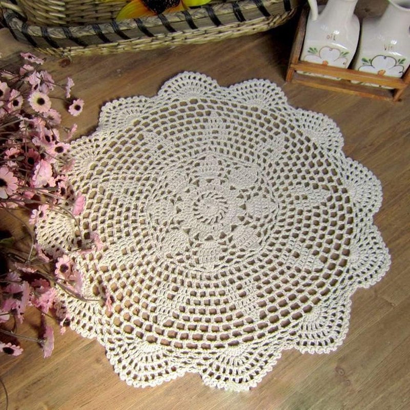 Laivigo New Handmade Crochet Lace Round Placemat Doilies Doily16 InchBeige - Image 1
