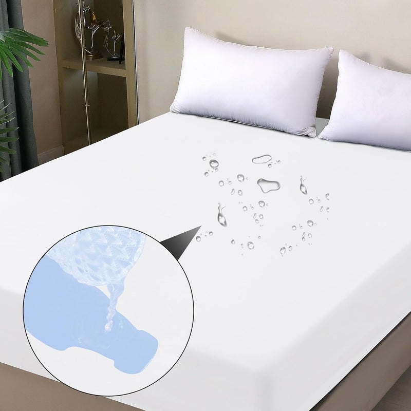 ohano Waterproof Mattress Protector 200 x 200 cm Fitted Sheet, Waterproof and Breathable Mattress Cover, Incontinence Pad, Moisture Protection Bed Sheet, Fitted Sheet, for All Seasons, White - Image 1
