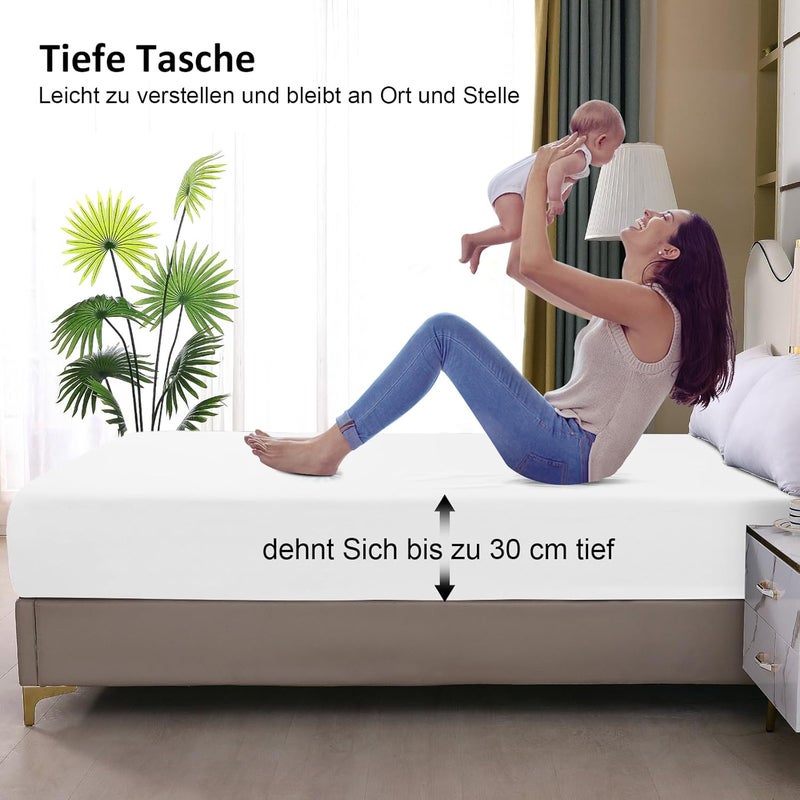 ohano Waterproof Mattress Protector 200 x 200 cm Fitted Sheet, Waterproof and Breathable Mattress Cover, Incontinence Pad, Moisture Protection Bed Sheet, Fitted Sheet, for All Seasons, White - Image 4