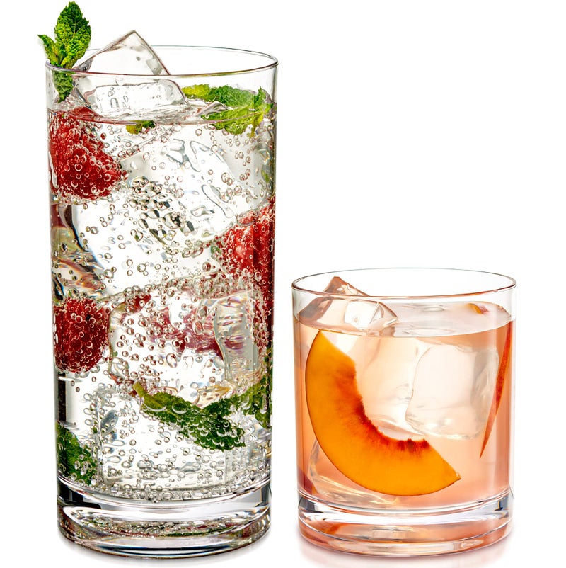 Le'raze Elegant Acrylic Drinking Glasses [Set of 16] Attractive Clear Plastic Tumblers - Unbreakable Drinkware Set Ideal for Indoor and Outdoor - Kid Friendly - Image 1