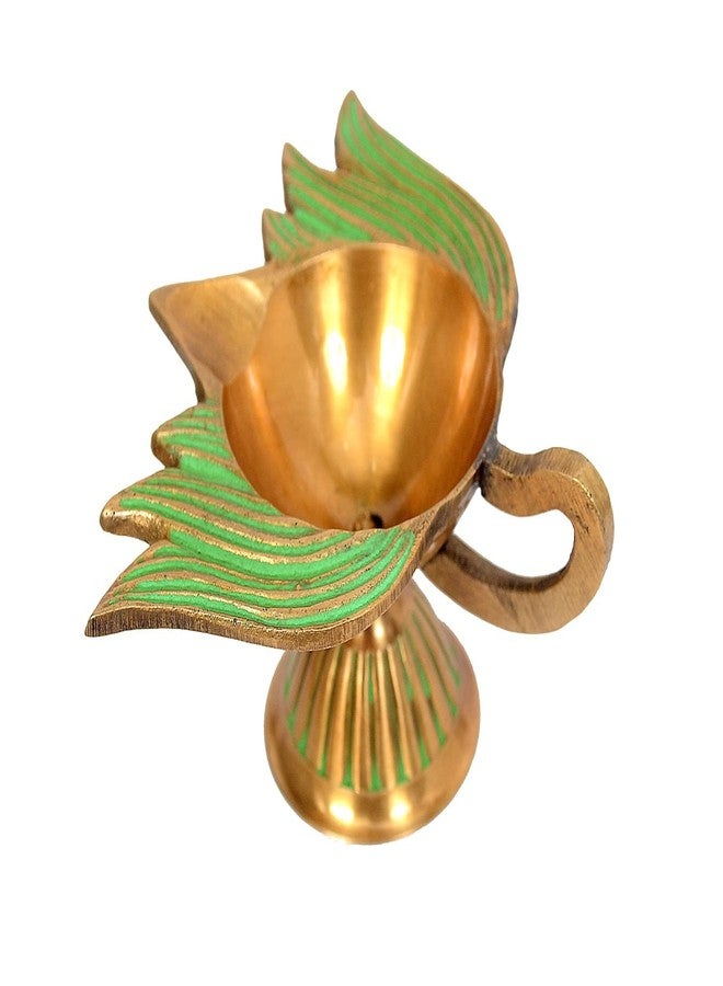 سكاي ووك مصباح ديا معدني نحاسي مصنوع يدويًا من سكاي ووك، مزود بمقبض وفتيل زيت، مناسب للطقوس الدينية (بوجا)، والفينغ شوي، والديكور. PBS-LD-53 (أخضر) - Image 1