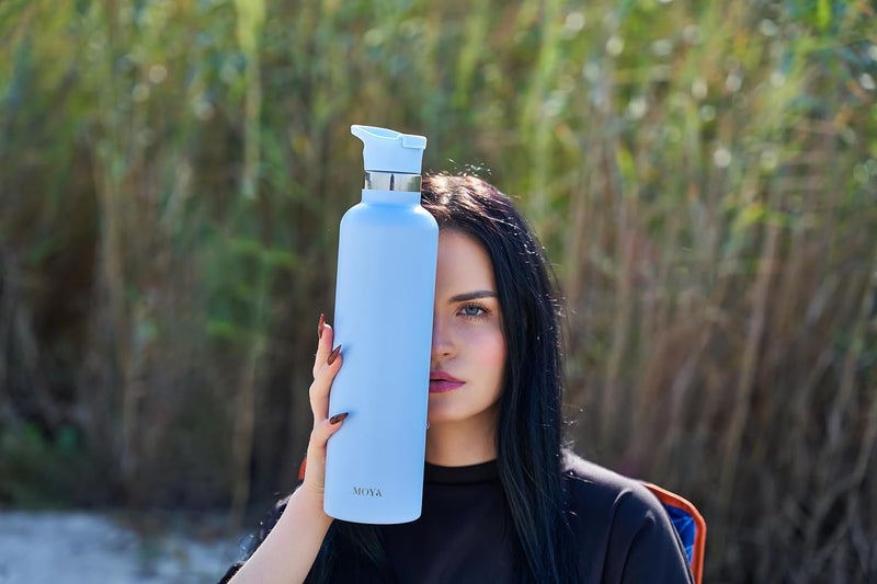 Moya 'Coral Reef' 1L Insulated Sustainable Water Bottle Powder Blue - Image 2
