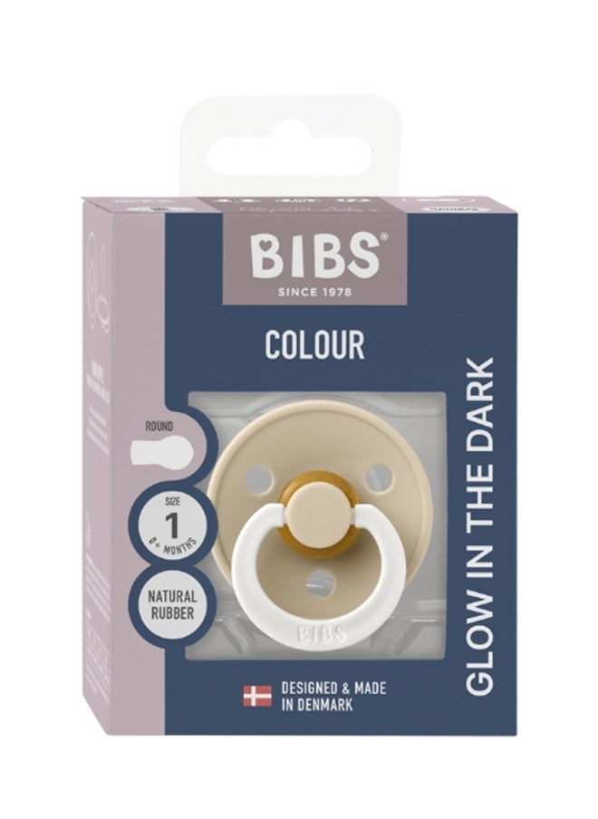 BIBS - Colour Baby Pacifier, Latex Round Nipple, Size 1, 0-6 Months, Vanilla Glow, Glow-In-The-Dark, 1 Pieces - Image 1