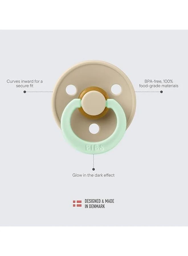 BIBS Colour Baby Pacifier, Latex Round Nipple, Size 1, 0-6 Months, Vanilla Glow, Glow-In-The-Dark, 1 Pieces