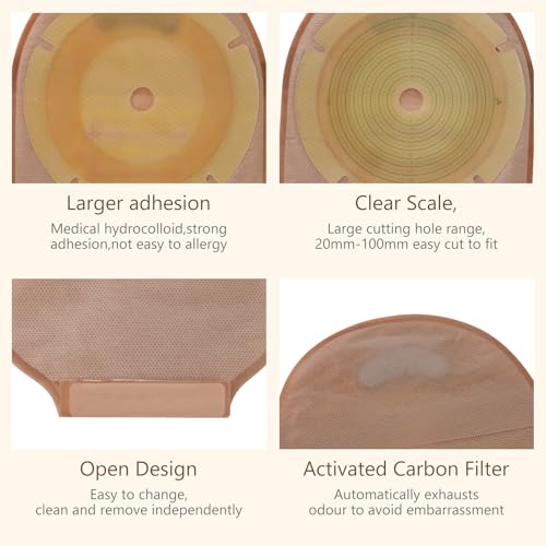 KONWEDA 20 Pack Colostomy Bags | One Piece Drainable Ostomy Pouches | 15mm-100mm Wide Cut-to-Fit Range | Secure Hook and Loop Closure for Ileostomy & Stoma Care - Image 2