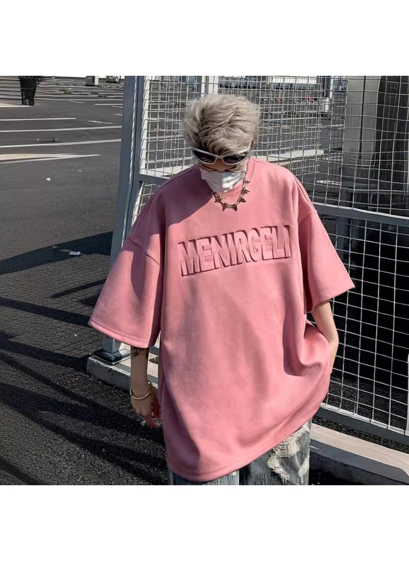 Generic - 2024 Mens Suede Short Sleeve Tee Casual Fashion Ace-t30 pink - Image 1