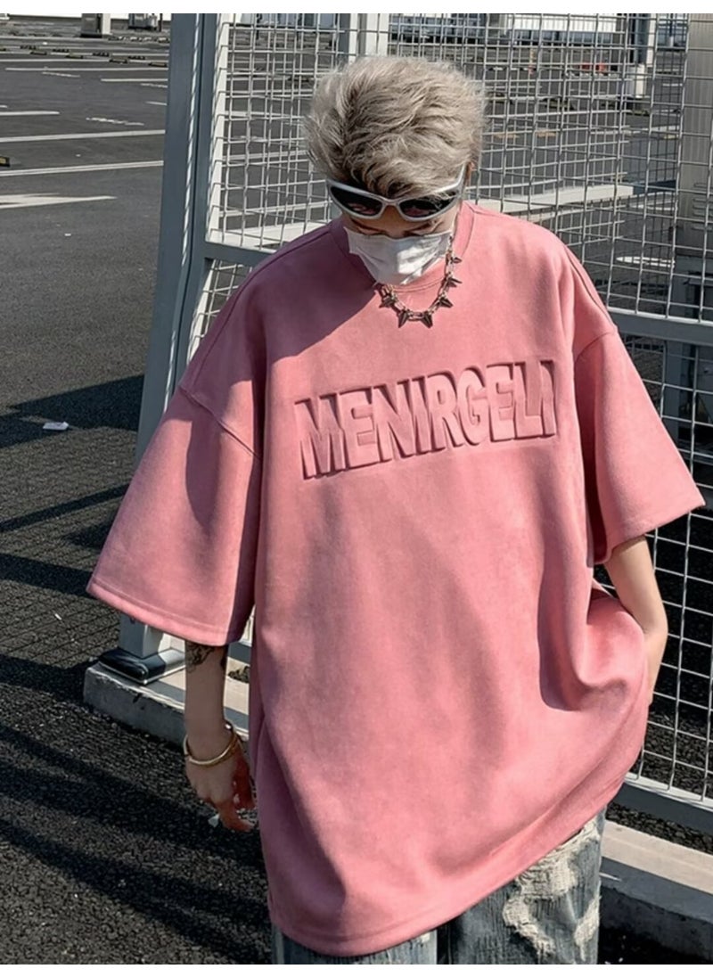 Generic - 2024 Mens Suede Short Sleeve Tee Casual Fashion Ace-t30 pink - Image 1