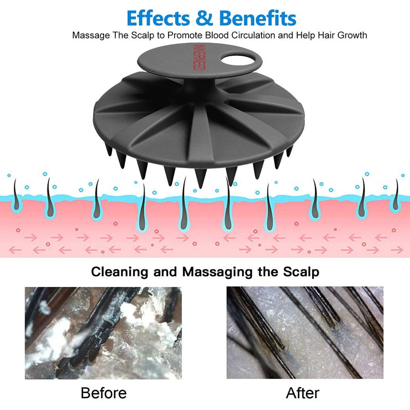 INNERNEED Scalp Care Massager Shampoo Brush, Wet & Dry Manual Head Scrubber Hair Washing, Soft Silicone Bristles, for Hair Growth, Dandruff Removal, Comfortable for All Hair Types (Black) - Image 4
