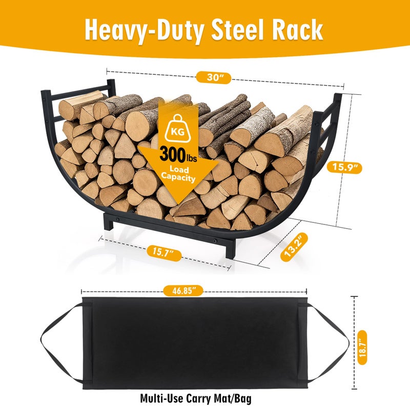 facka Curved Firewood Rack and Log Carrier Bag, 30 Inch Indoor Log Firewood Holder, Metal Fireplace Wood Storage, Waterproof & Rustproof wood racks outdoor for firewood - Image 3