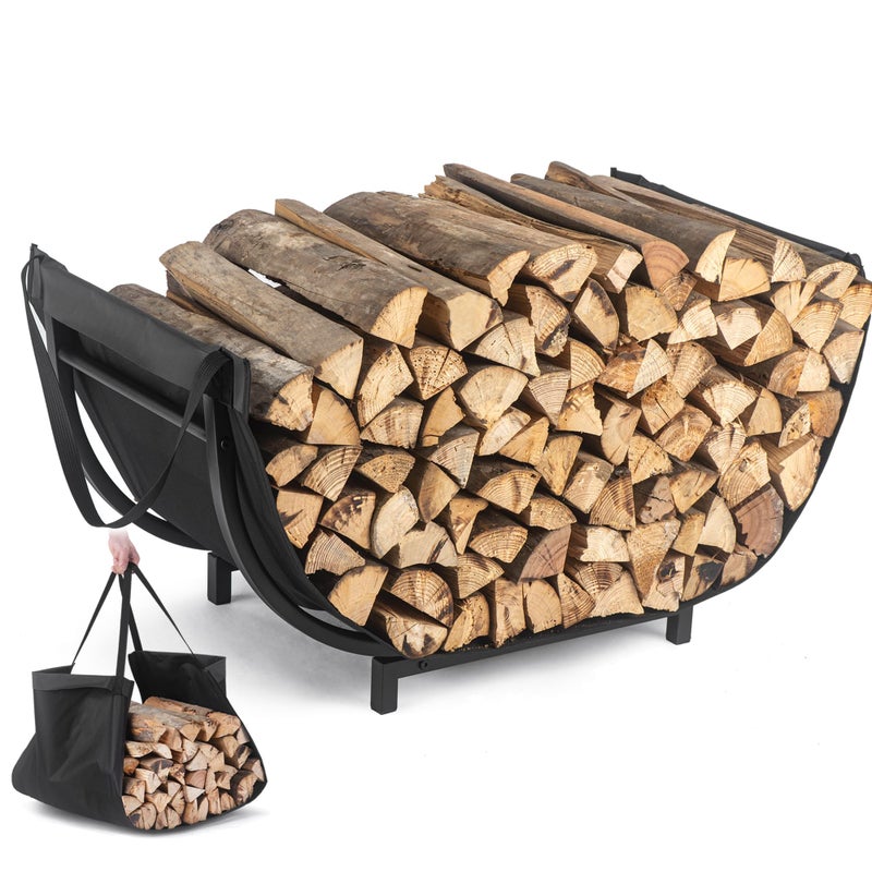facka Curved Firewood Rack and Log Carrier Bag, 30 Inch Indoor Log Firewood Holder, Metal Fireplace Wood Storage, Waterproof & Rustproof wood racks outdoor for firewood - Image 1