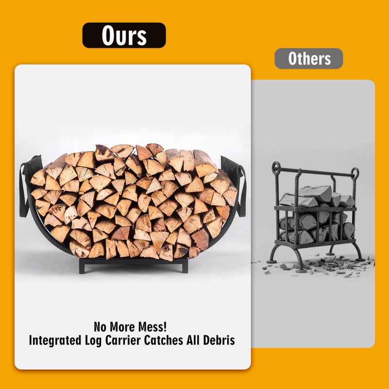 facka Curved Firewood Rack and Log Carrier Bag, 30 Inch Indoor Log Firewood Holder, Metal Fireplace Wood Storage, Waterproof & Rustproof wood racks outdoor for firewood - Image 2